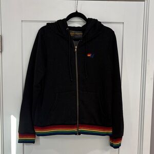 Aviator Nation Black Hoodie with Rainbow Trim